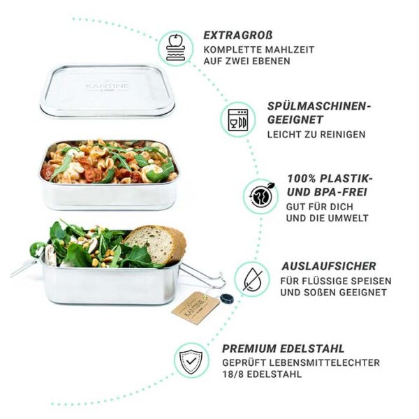 Lunchbox Bento RVS met 2 Compartimenten 1200ml - Kantine