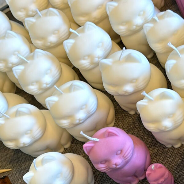 Deze kaars in de vorm van een Katje van "MY-light ecocandles" is hand gegoten en gemaakt van Raapzaad Was. Raapzaad Was brandt schoner dan paraffine kaarsen, is vegan en is biologisch afbreekbaar.