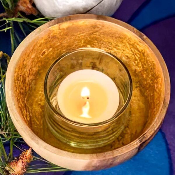 Sfeerlicht ACA rond naturel/goudblad met glas 10cm - Kinta