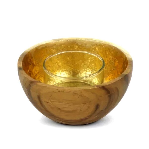 Sfeerlicht ACA rond naturel/goudblad met glas 10cm - Kinta