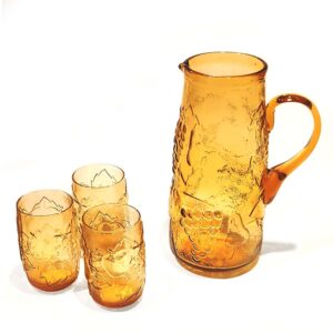 Vintage Karaf Set Amber Fruitmotief 1,5 liter