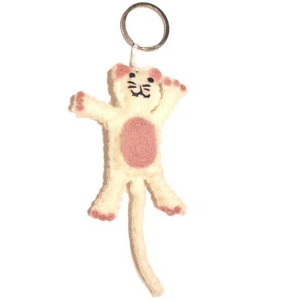 Sleutelhanger Kat Wit van Vilt - Beyoona