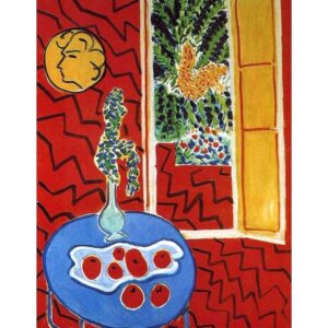 Rood Interieur Stilleven op een Blauwe Tafel - Kunstsokken